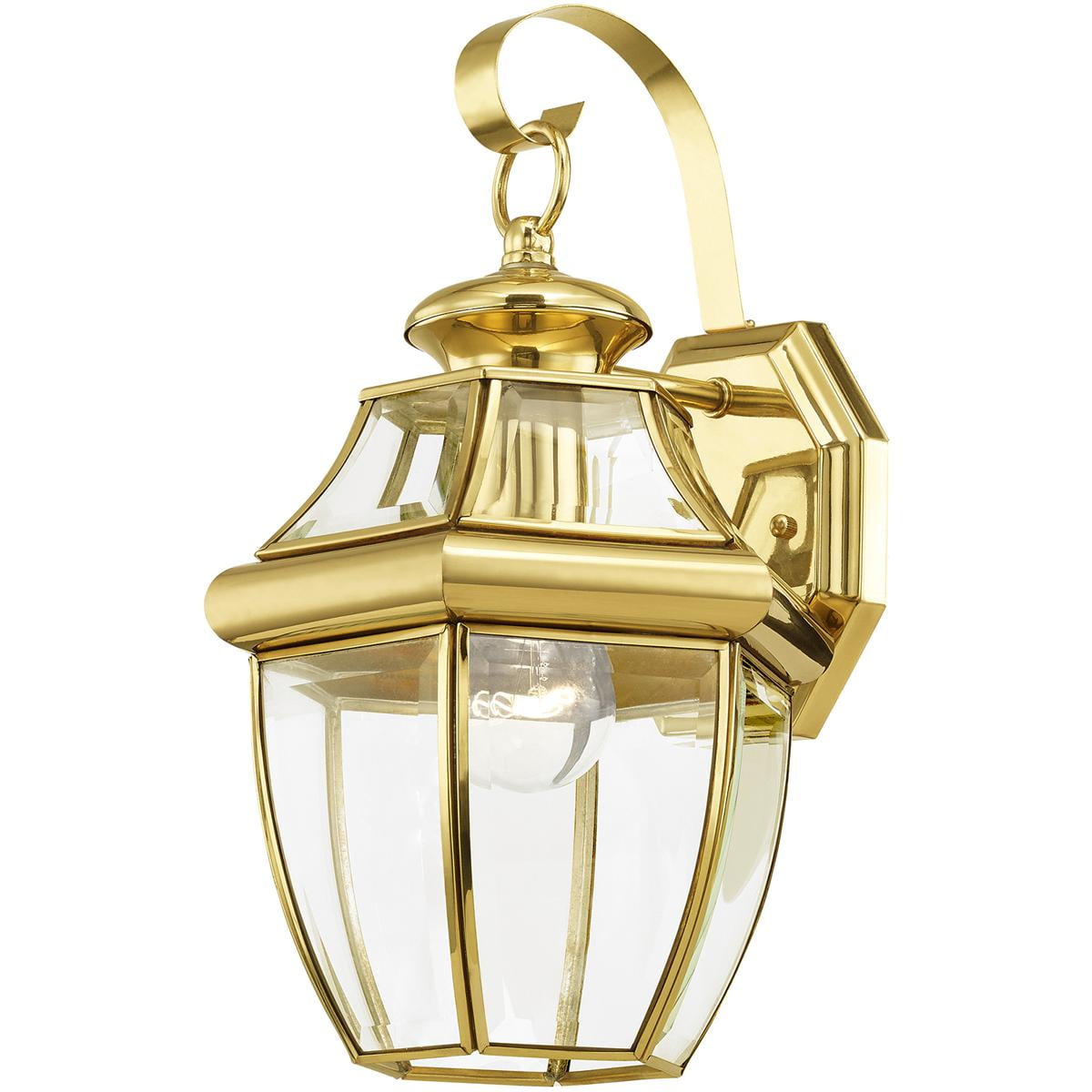 8.5 inch 1 Light Polished Brass Outdoor Wall Lantern Pendant Lighting Fixture with Clear Beveled Glass Shade backed with Hand Crafted Solid Brass material for patio, front porch, entryway and more