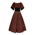 thumbnail image 4 of Ashirexll Renaissance Costume Women, 1800s Dress for Women Round Neck Dress Flare Sleeve Off Shoulder Medieval Vintage Dresses with Corset Patchwork Ball Gown Wine A 5XL, 4 of 5