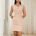 thumbnail image 3 of Women's Formal Work Mini Dress Casual 2025 Summer Sleeveless Elegant Button Bussiness Office Outfits, 3 of 8