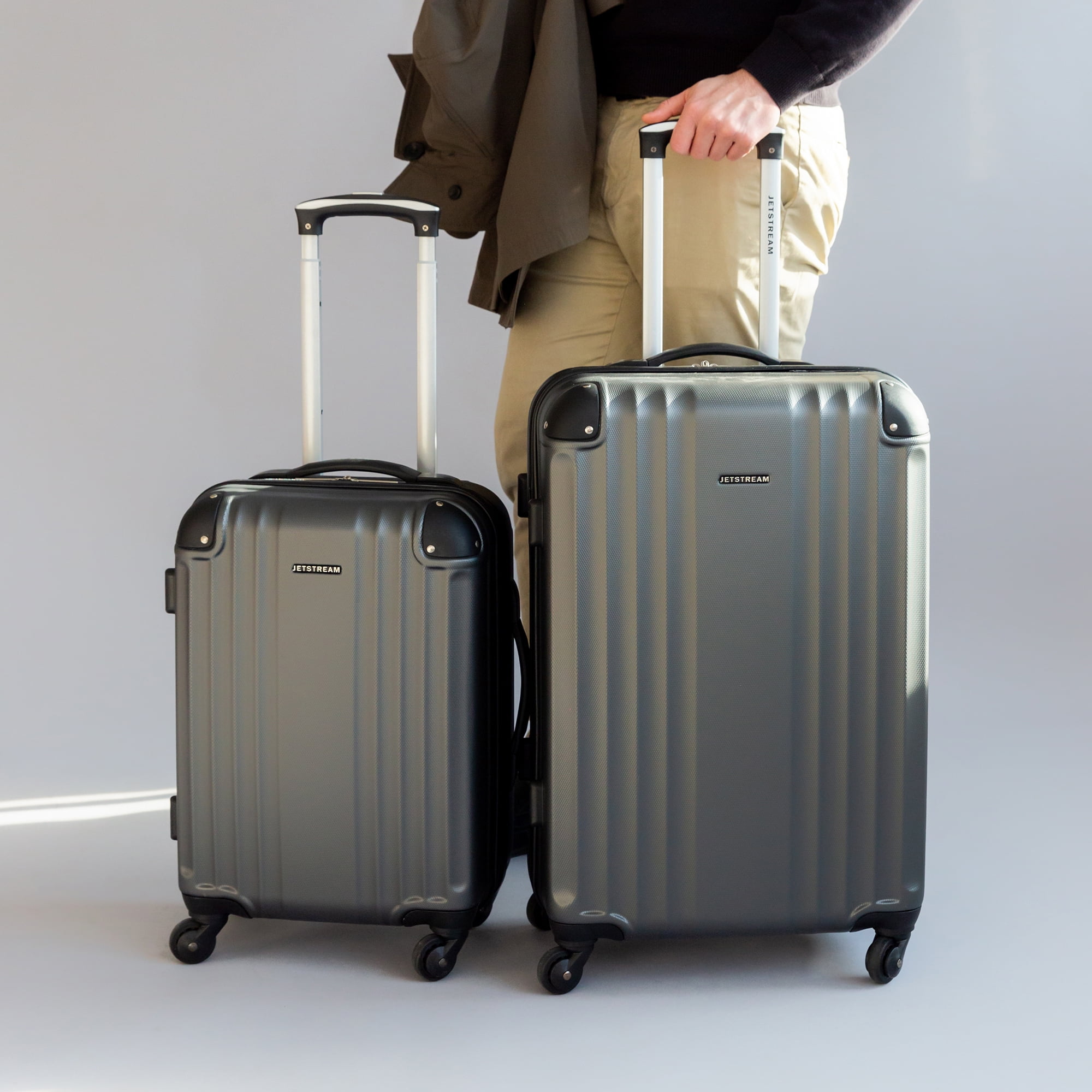 Jetstream 24-inch Hardside Spinner Upright Checked Luggage, Durable ABS/PC Material, Charcoal