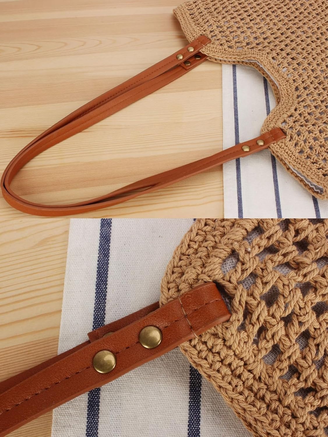 Zhengup Beach Tote Bag Women Summer Purse Crochet Handbag Cotton Knit Woven Shoulder Bag Soft Handmade Mesh Boho Travel Vacation