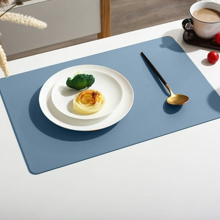 

kchsji Rectangular Leather Placemat Solid Colour Faux Leather Placemats Coffee Mats Kitchen Table Mats Easy To Clean Kitchen Table Mats Blue