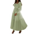 thumbnail image 2 of Women'S Bohemian Style Casual Resort Dress U-Neck Long Puff Sleeve A-Line Maxi Dress Green S, 2 of 9
