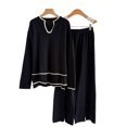 thumbnail image 2 of Miluxas Women's 2 Piece Lounge Sets Oversized U Neck Long Sleeved Top Wide Leg Pants Matching Cozy Knit Set Black Free Size, 2 of 5