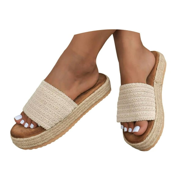 Dakaela Platform Slip on Espadrille Sandals for Women Bohemia Open Toe Beach Flatform Wedges Slides