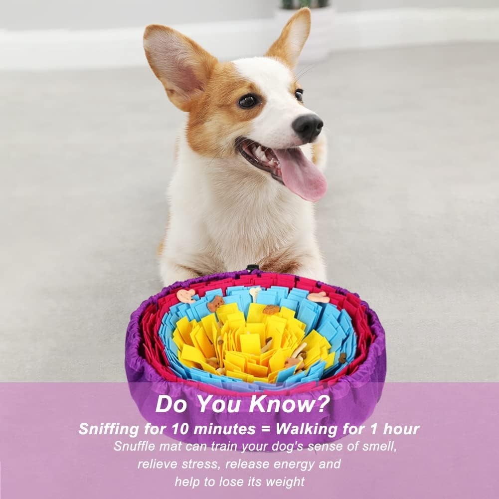 Snuffle Mat for Dogs, Adjustable Dog Puzzle Toys Sniff Mat for All Breeds Dogs, Interactive Enrichment Toys for Slow Eating and Mental Stimulation (Yellow Blue Purple)
