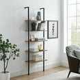 thumbnail image 1 of SWAREY 5-Tiers P2 MDF Bookcase Ladder Shelf Brown/Black, 1 of 10