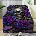thumbnail image 2 of Throw Blanket Purple Rose And Skull Printed Blanket Warm Cozy Soft Blankets For Couch Bed Sofa Car Office Camping Travelling, Valentine's Day Gift Blanket Suitable For All Seasons For Halloween, 2 of 9