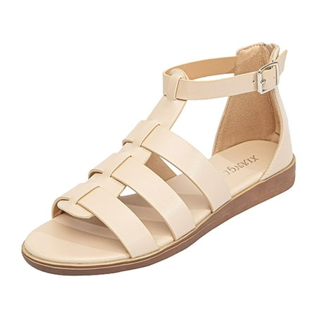 

GWAABD Sport Sandals for Women Arch Support Women Sandals Fashion Simple Solid Roman Style Sandals Flat Bottom Comfortable Non Slip Buckle Strap Shoes