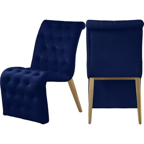 Maklaine 18" Contemporary Velvet Dining Chair in Navy (Set of 2)
