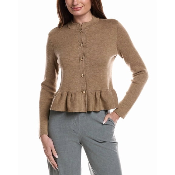 Bruno Magli womens Merino Wool Peplum Sweater Jacket, s, Tan