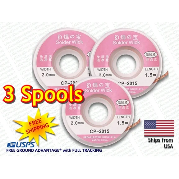 3 Pcs. - Durable 1.5M X 2.0 Mm Copper Braid Desoldering Solder Removal Wick