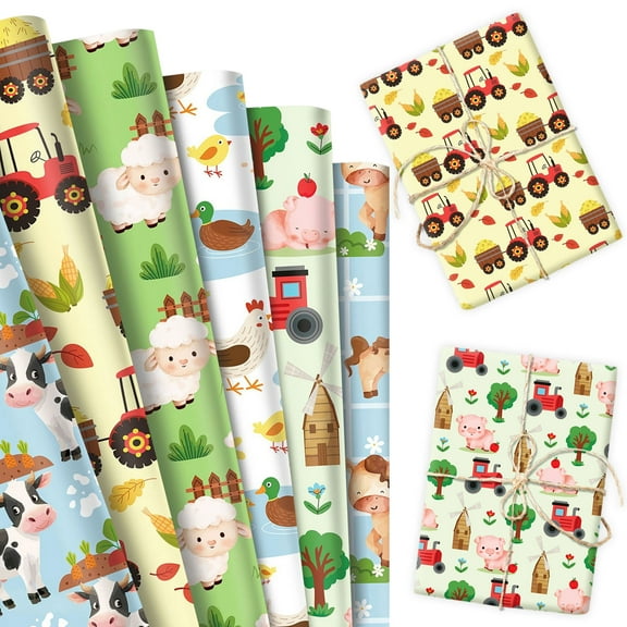 Farm Theme Wrapping Paper Set - Cute Animal Designs for Party Decor & DIY Crafts