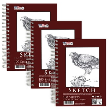 U.S. Art Supply 5.5" x 8.5" Side Spiral Bound - 60lb Sketch Drawing Pad (Pack of 3 Pads) - 100 Sheets in Each Sketch Paper Pad