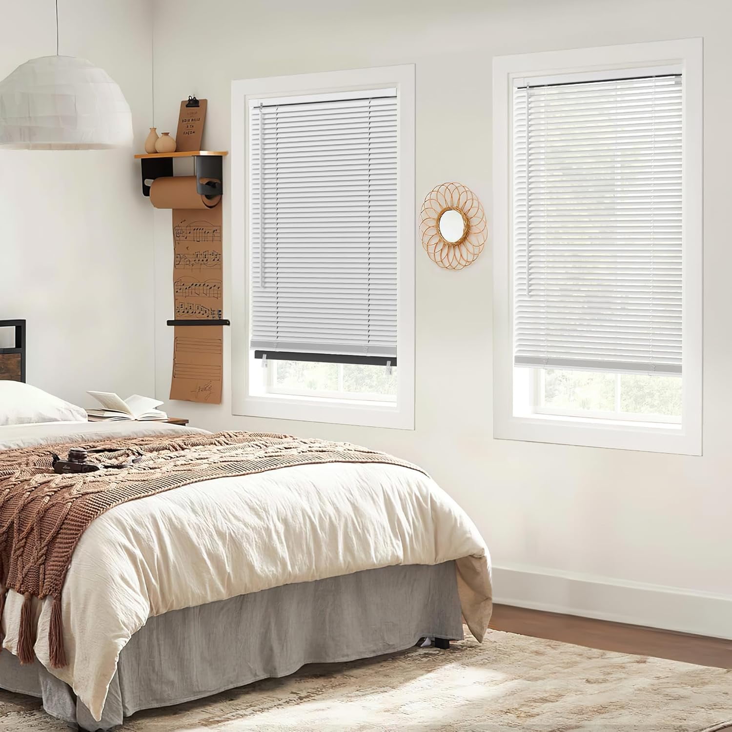 LazBlinds No Tools No Drill Cordless 1" Vinyl Mini Blinds, 100% Blackout Blinds for Indoor Windows, Room Darkening Privacy Window Blinds and Shades for Interior, 30" W x 64" H, White