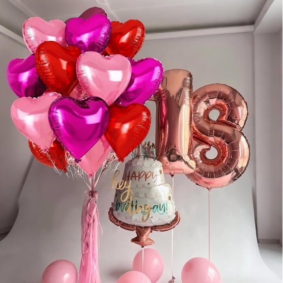 Heart Shaped Balloons – Red, Pink, Hot Pink Foil Love Balloons for Valentine's Day, Wedding, Engagement, Anniversary, Bridal Shower & Romantic Party Decorations