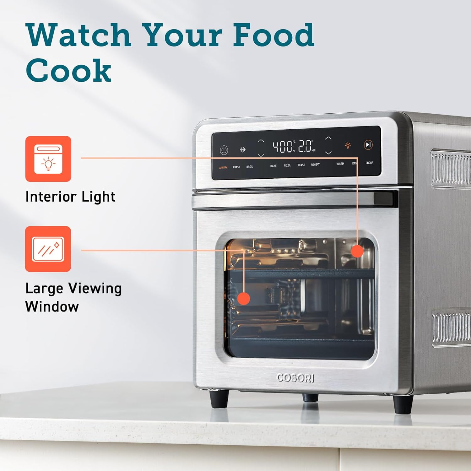 COSORI Air Fryer Toaster Oven, 13 Qt Airfryer Fits 8" Pizza, 11-in-1 Functions, CAF-R121-SUS, Silver