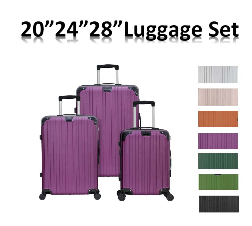 Line Embossed Hard Leather Suitcase Set, Three-Piece Suitcase Set, Customs Lock, Pearlescent Purple