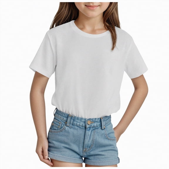 kpoplk Girls Graphic Tees Short Sleeve Girls Shirts Cute Tops Crew Neck Casual Basic Summer T-Shirt for Kids Teen 4-15 Years(White,7-8 Y)