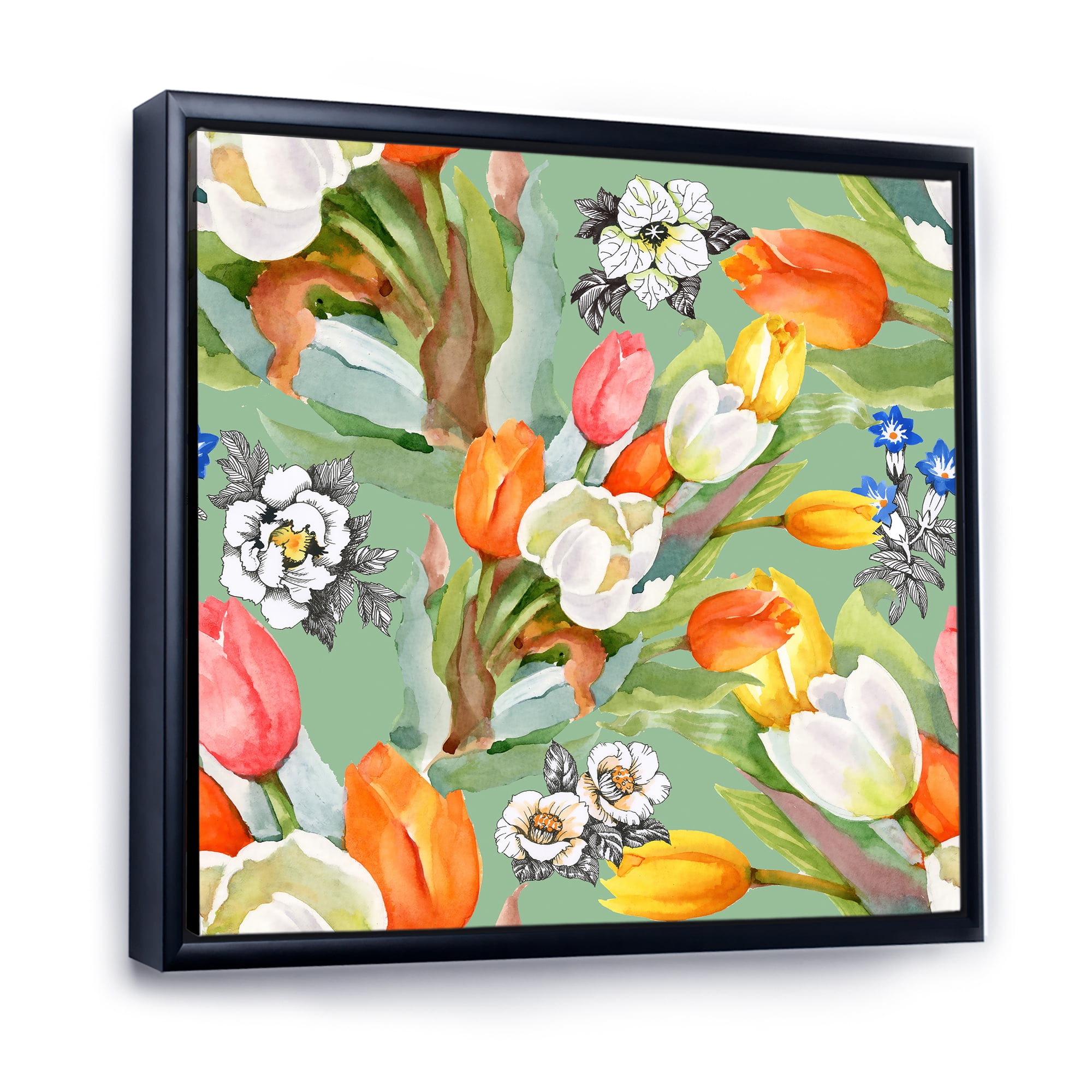 Designart 'Blooming Orange and White Tulips II' Traditional Framed Canvas Wall Art Print