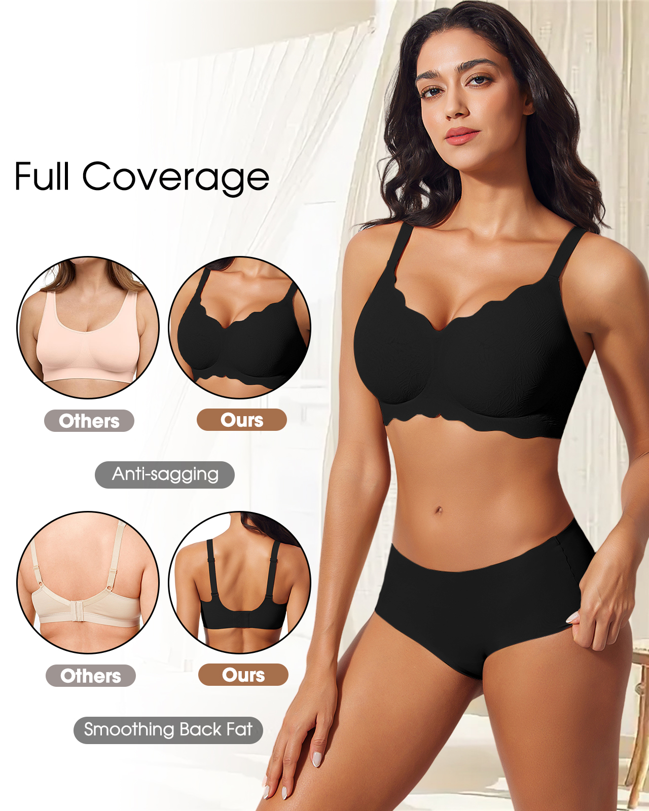 USEASY Seamless Bras for Women No Underwire Wireless Full Coverage Push Up Bralette Comfort Scalloped T-Shirt Bra
