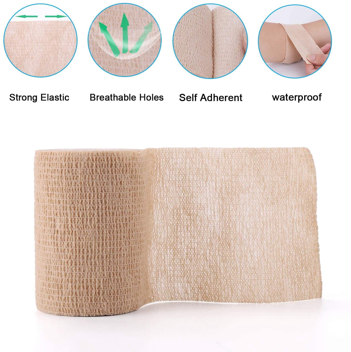 Self-Adhesive Cohesive Wrap Bandage Flexible Stretch Tape Athletic Strong Elastic First Aid Wrap Bandages for Wrist & Hand, Ankle Sprains, Swelling 6 Packs, 3Inch X 5Yards