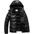 thumbnail image 3 of Chrisuno Men Puffer Jacket With Hood Winter Coat Down Alternative Jacket Insulated Thicken Fur Hooded Parka Shiny Black XX-Large, 3 of 5