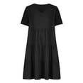 thumbnail image 5 of Meichang Summer Dresses for Women 2025 V Neck Short Sleeve Cotton Linen Dress Ruffle Tiered Midi Dresses A-Line Loose Fit Flowy Beach Dress, 5 of 8