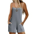 thumbnail image 2 of lcziwo Womens Summer Casual Sleeveless Rompers Vacation Beach Spaghetti Strap Shorts Overalls Solid Causal Cotton Comfy Romper with Pockets Prime By Hour Gray XL, 2 of 9