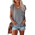thumbnail image 5 of Womens T Shirts Summer Tops Short Sleeves V Neck Plain Soft Loose Fitting T-Shirt, 5 of 5