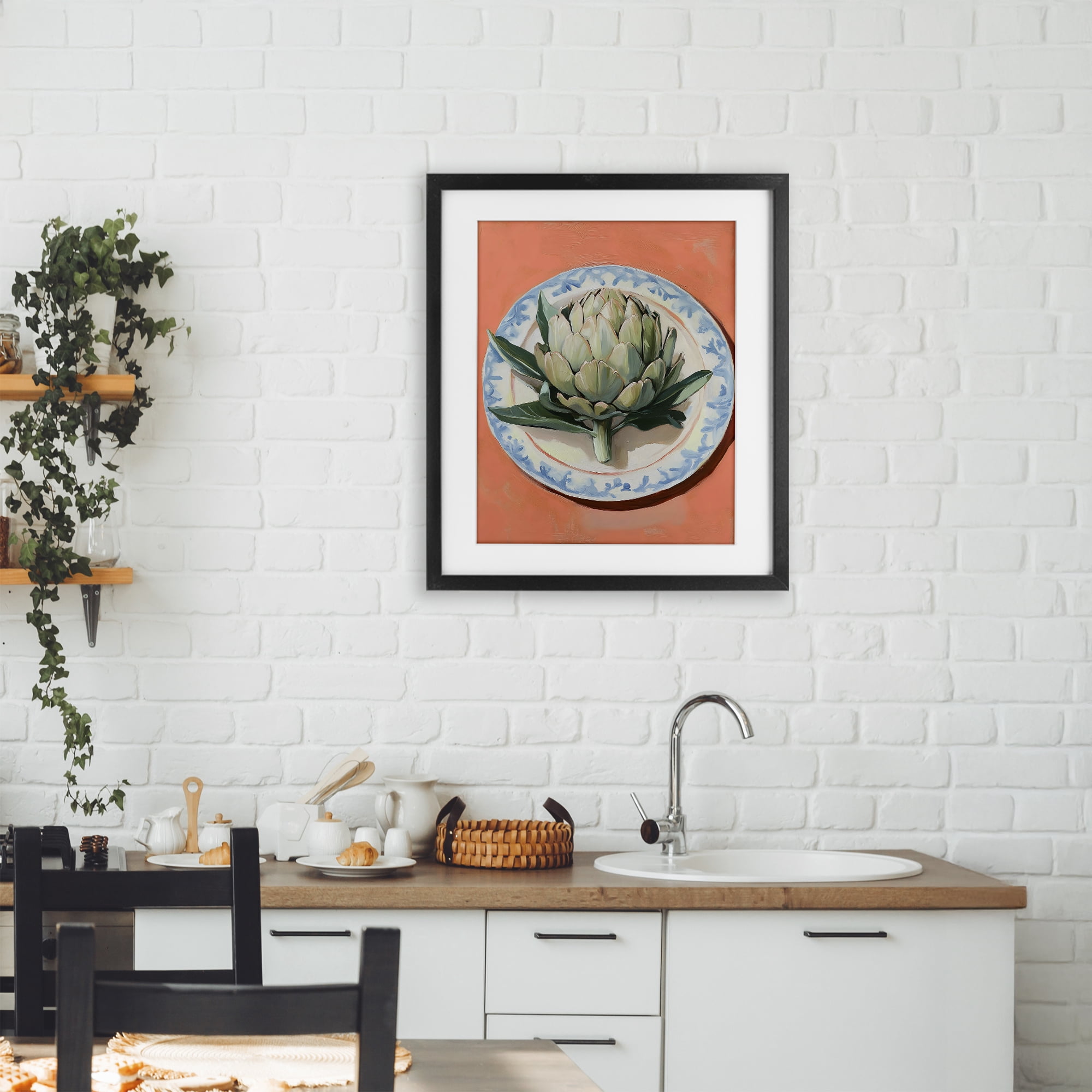 Stupell Industries Retro Artichoke over Orange Black Framed Print Under Glass, design by The Prints Vibe