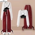 thumbnail image 2 of Spring/Summer Set Women's Korean Loose Design Casual Top+suspender+work Wide Leg Pants Three Piece Set Trendy, 2 of 5