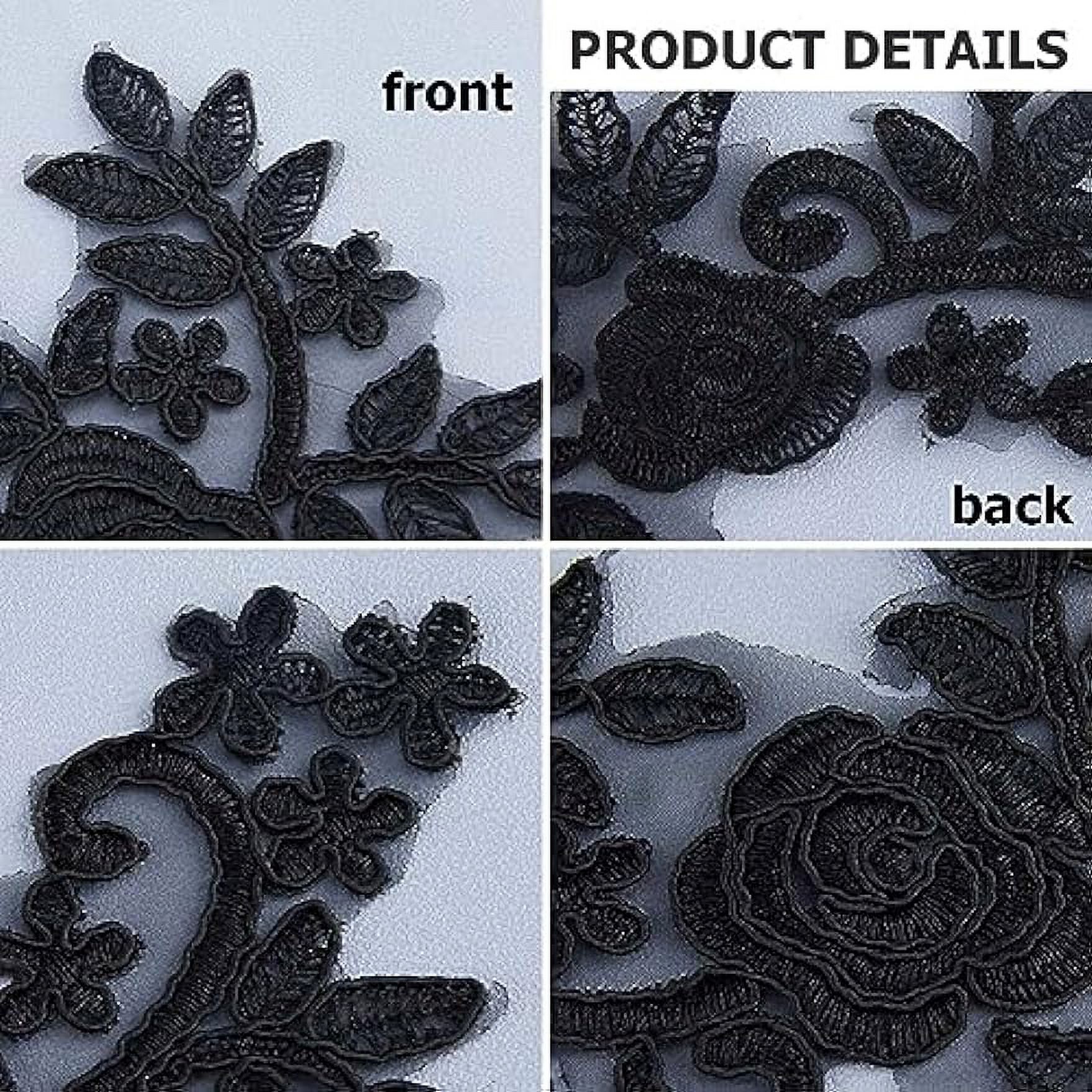 4Pcs Floral Lace Applique Black Flower Embroidered Sew on Patches Rose Leaves Collar Fabric Applique for DIY Sewing Crafts Dress Clothing Backpacks Embellishments 36x14.5cm - image 3 of 9
