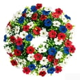 thumbnail image 2 of Independence Day Violet Wreath 15.75 Inch Floral Door Hanging with Realistic Daisies Green Ferns for Front Door Porch Wall Window Mantel Fireplace Entryway Office Seasonal Home Decor Holiday Gift, 2 of 6