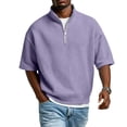 thumbnail image 6 of Dwellite Waffle Short Sleeve Polo Shirts for Men Big and Tall 1/4 Zip Up Shirt Casual Solid Color T Shirts Tops Light Purple L, 6 of 7