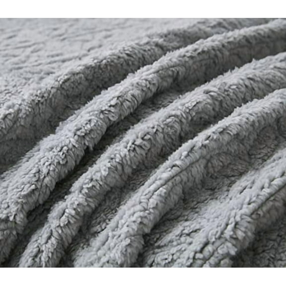 Chezmoi Collection Bethany 3-Piece Queen Sherpa Quilt Set - Floral Quilted Sherpa Blanket Reversible Washed Microfiber Lightweight Bedspread - Queen Size, Gray