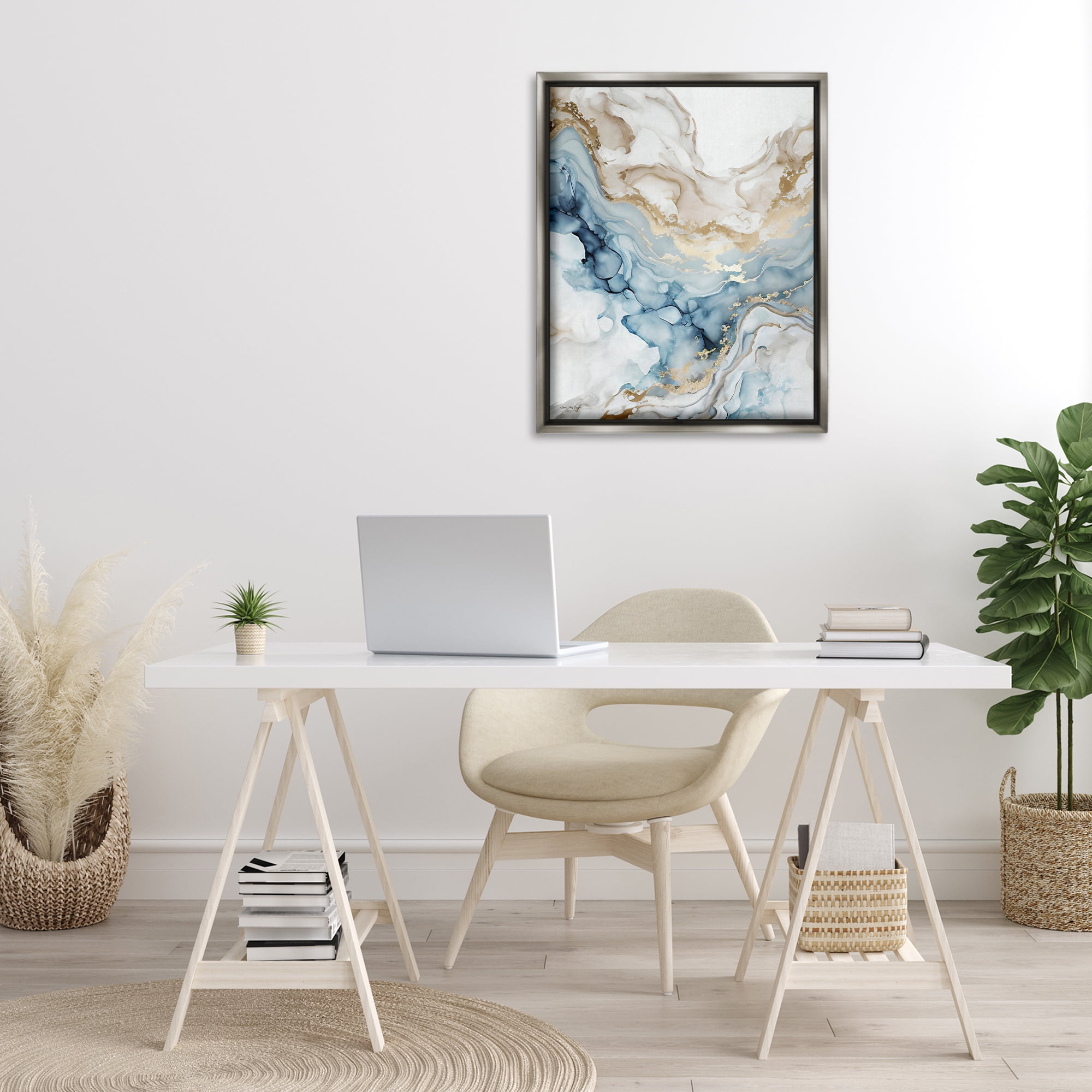 Stupell Industries Chic Geode Pattern Abstract Painting Gray Floater Framed Canvas Art Print Wall Art, 25 x 31