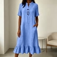thumbnail image 4 of Ynynloco Women's Summer Cotton Linen Half Sleeves Button Down Casual Loose Ruffle Midi Dress with Pockets, 4 of 8