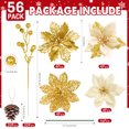 thumbnail image 4 of Ayieyill 56Pcs  Poinsettia Christmas Flowers Decorations Christmas flower ornaments Artificial Glitter Berry Stems Christmas Pine Cones Christmas Tree Ornaments Set Christmas Tree Decorations (Gold), 4 of 9