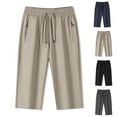 thumbnail image 2 of GHENge Womens Loose Fit Capri Pants Summer Cool Breathable Elastic Pants Waist Drawstring Zipper 3 Pockets Casual Daily Wear Cropped Trousers,XXXXXXL, 2 of 3