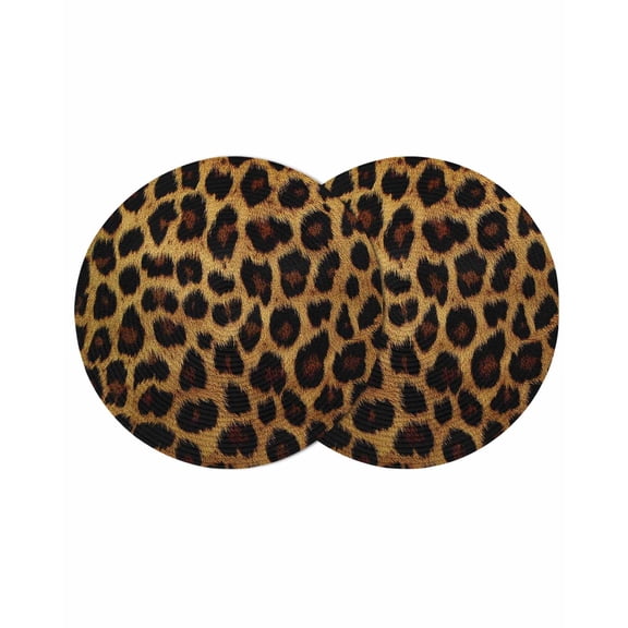 Leopard Round Placemats Set of 2 for Dinning Tables, Heat-proof Braided Table Mats 15 Inch, Brown Vintage Leopard Print Washable Place Mat for Kitchen Restaurant Party Decor Supplies Table Setting