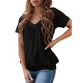 thumbnail image 3 of Womens Short Sleeve Casual Tops Dressy V Neck T Shirts Loose Fit Summer Pleated Blouses Black XXL, 3 of 7