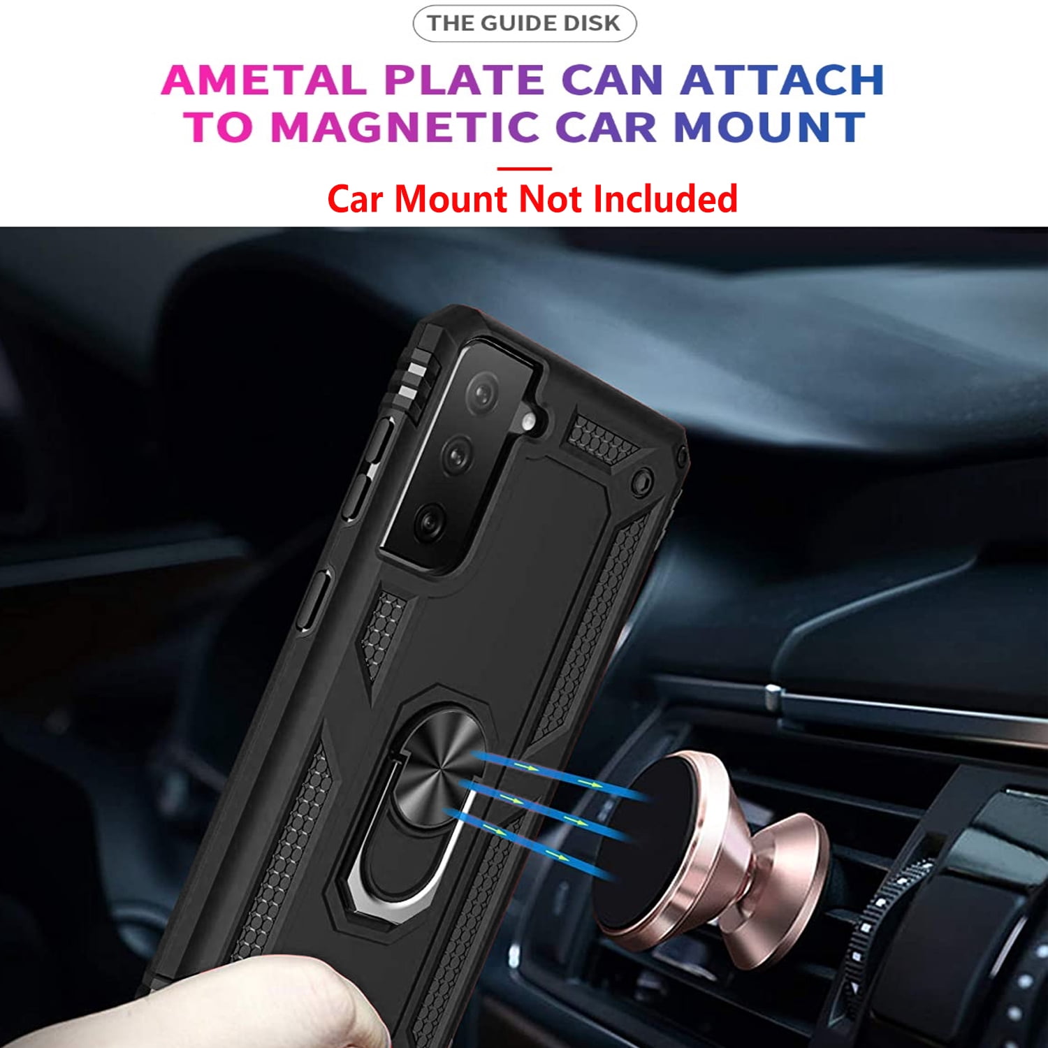 Samsung Galaxy S21 Case, With [Tempered Glass Screen Protector Included], STARSHOP Drop Protection Ring Kickstand Cover- Black