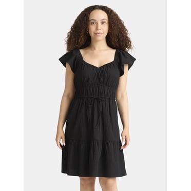 Time and Tru Women's Sweetheart Mini Dress with Flutter Sleeves, Sizes XS-3XL