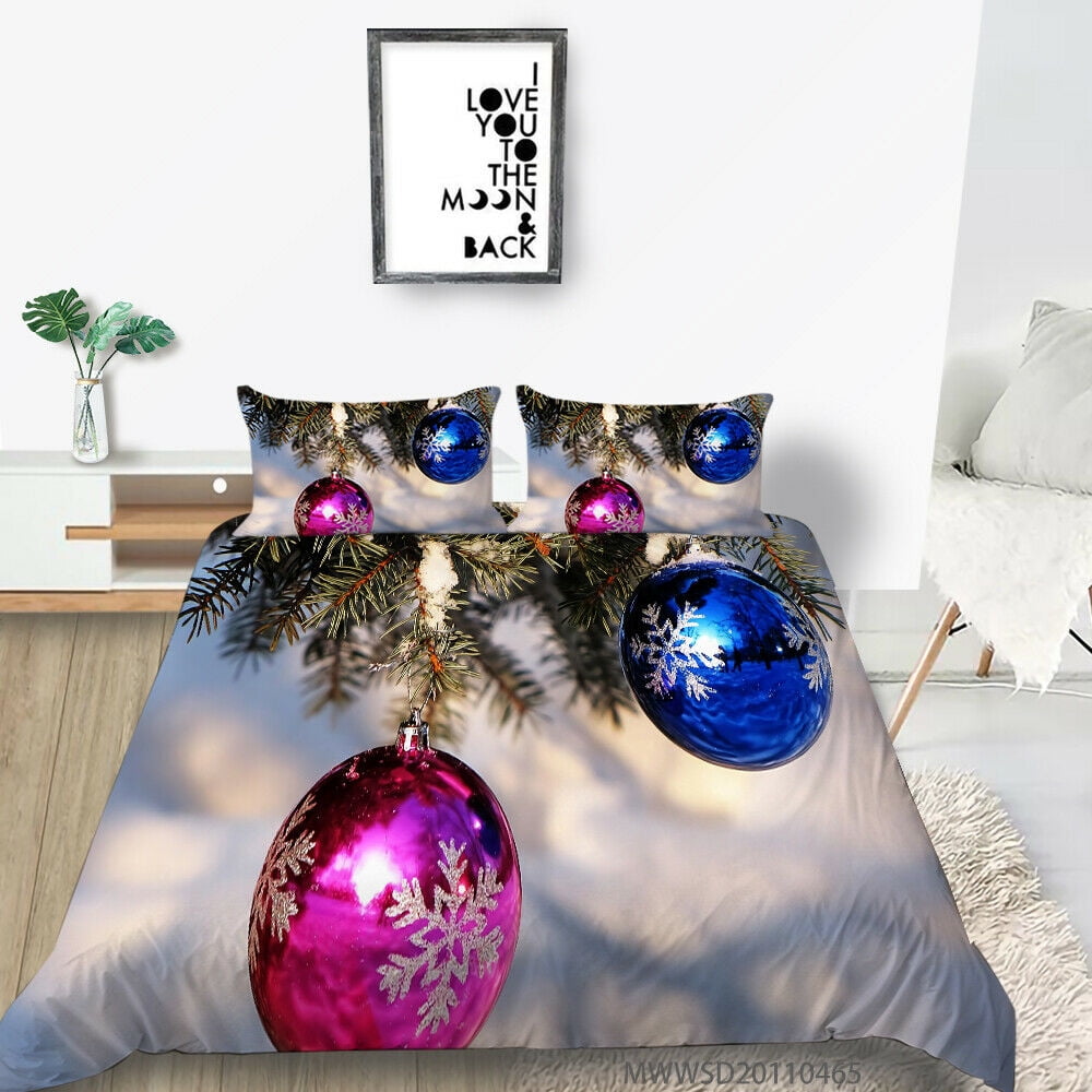 Home Bed Set Unique Design Ball And Snowflake Home Textiles Merry Christmas Quilt Cover Set Twin 68 x86