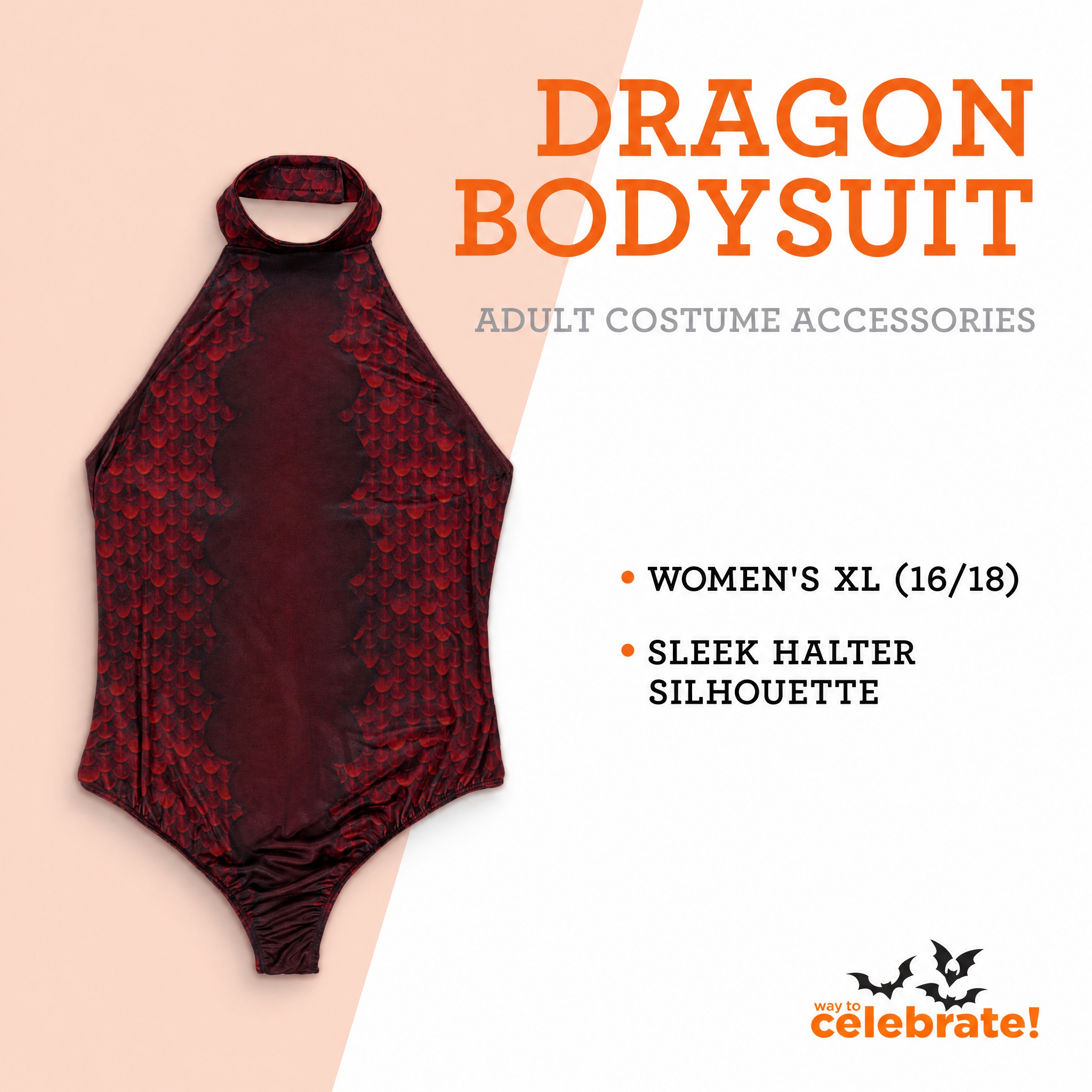 Dragon Bodysuit Costume Accessory for Adults, Red, XL (16/18), Halloween by Way To Celebrate