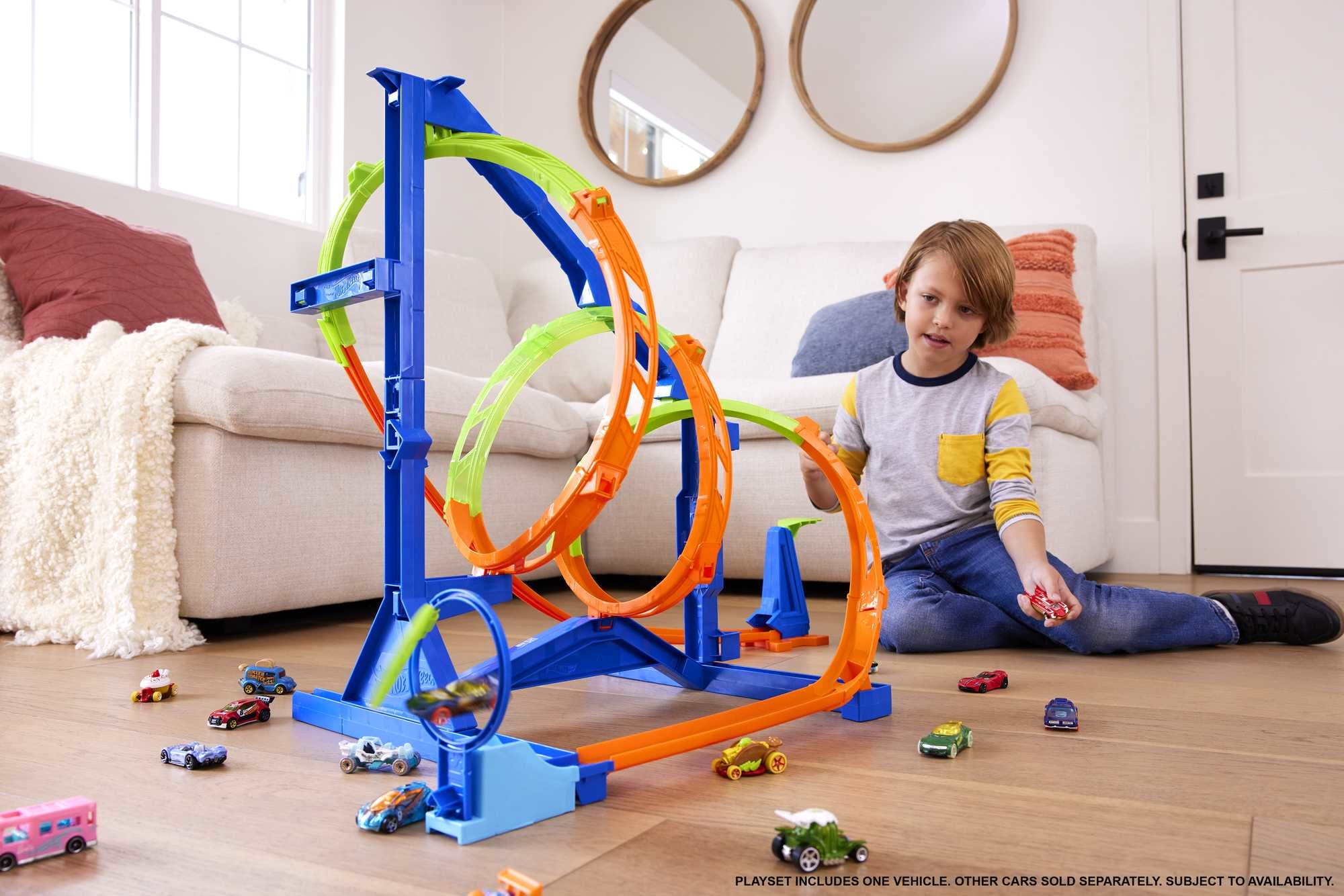 Hot Wheels Corkscrew Crash Track Set 3 Loops Car Launch Playset