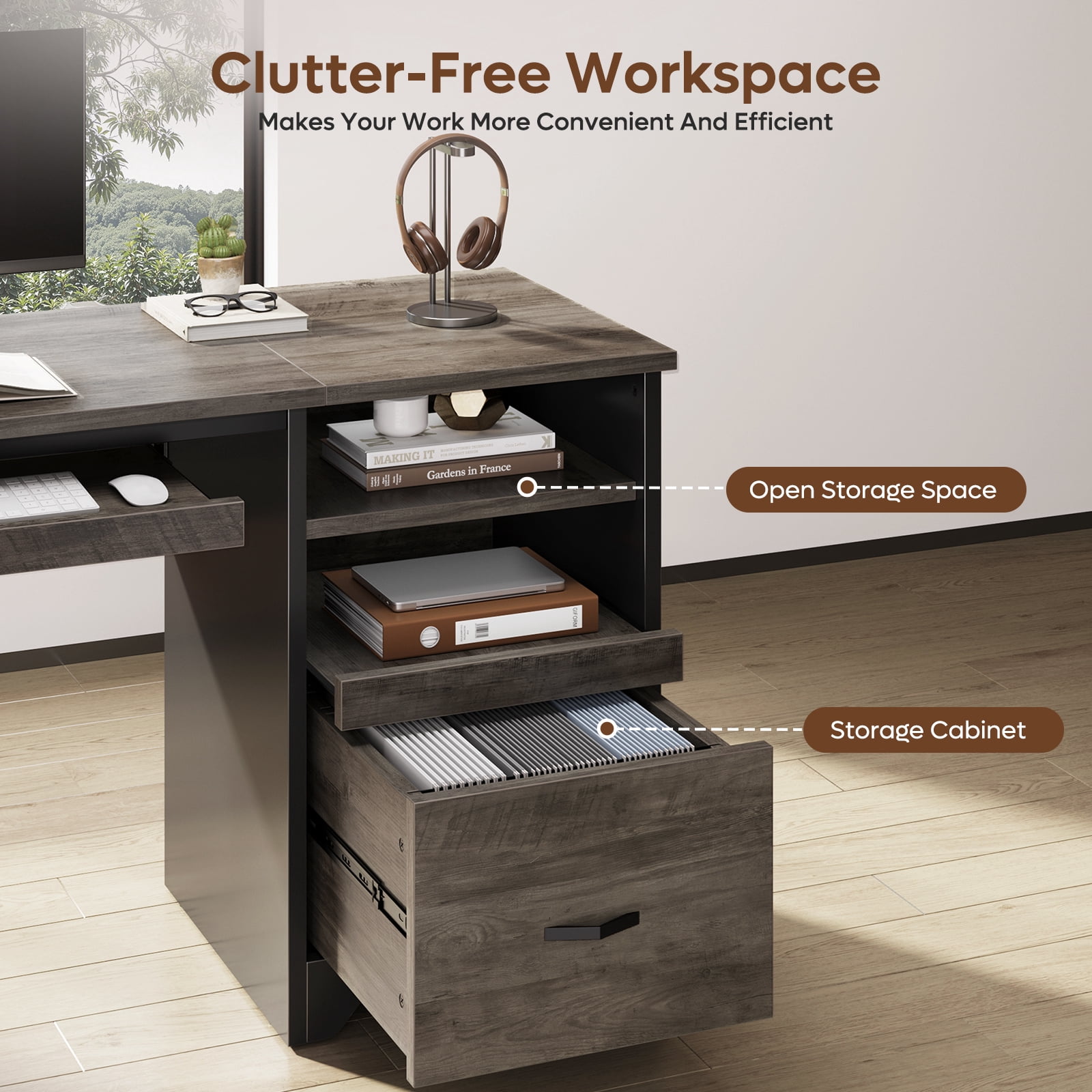 Bestier 47 inch Computer Desk with Storage File Drawer & Keyboard Tray, Home Office Writing Desk Work Study Table for Small Space, Wash Gray