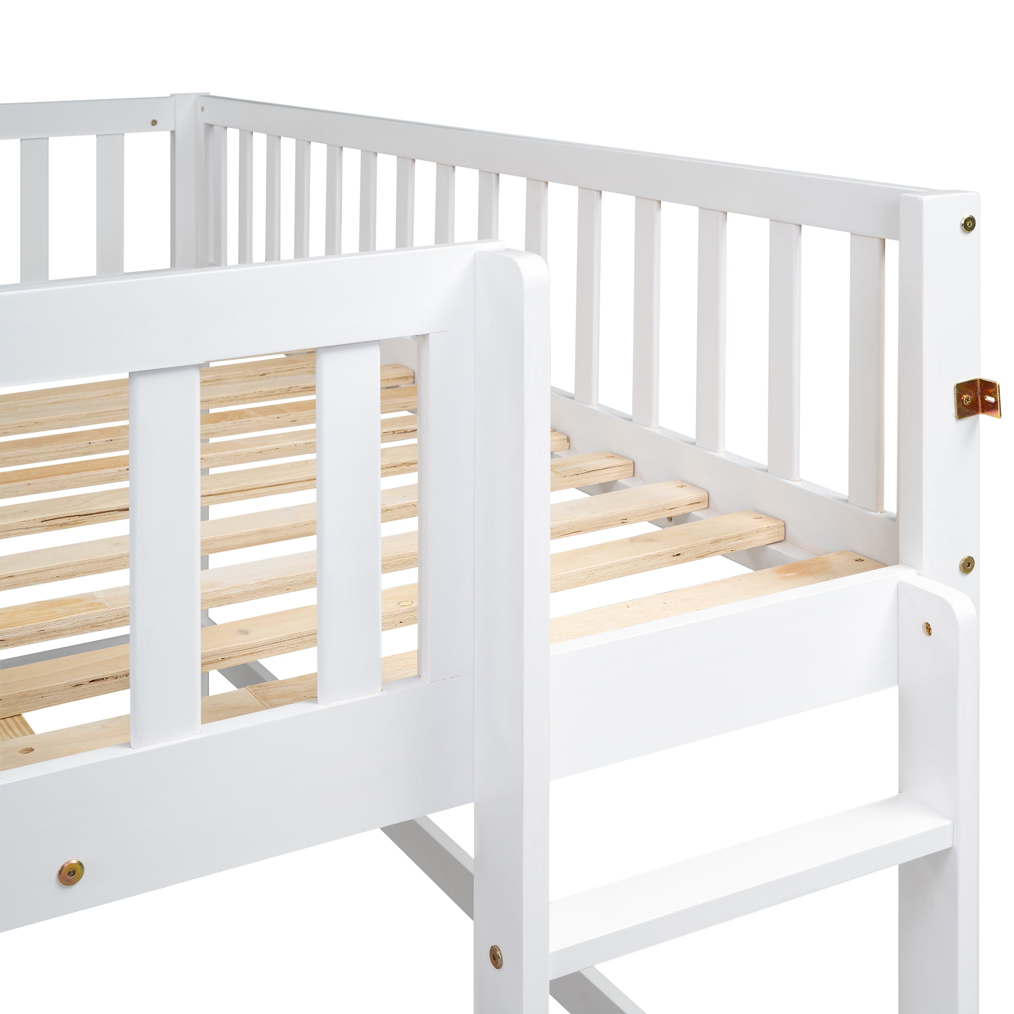 Euroco Wood Full Size Loft Bed, Low Profile Bed with Vertical Ladder and Slide for Kids Teens, White