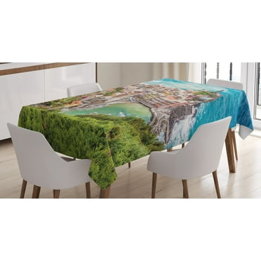 Ambesonne Coastal Tablecloth Rectangular Table Cover, Vernezza Italy, 52"x70", Multicolor